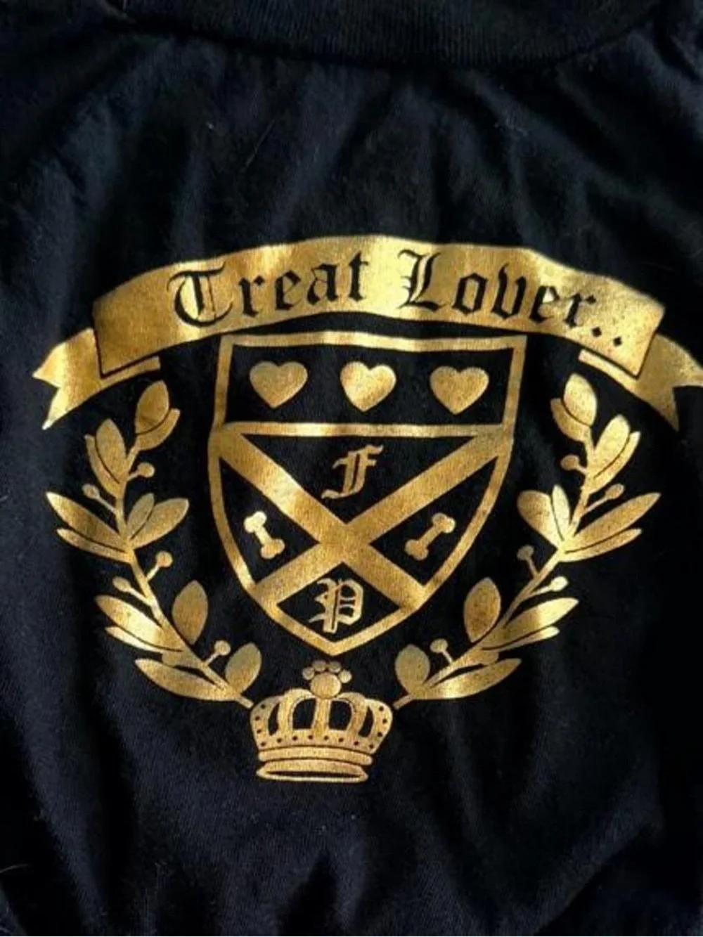 Treat Lover Black Gold Crest Dog Shirt Small